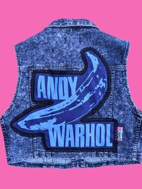 Andy Warhol Upcycled T-Shirt Sleeveless Denim Jacket Size L (Smaller Fit)
